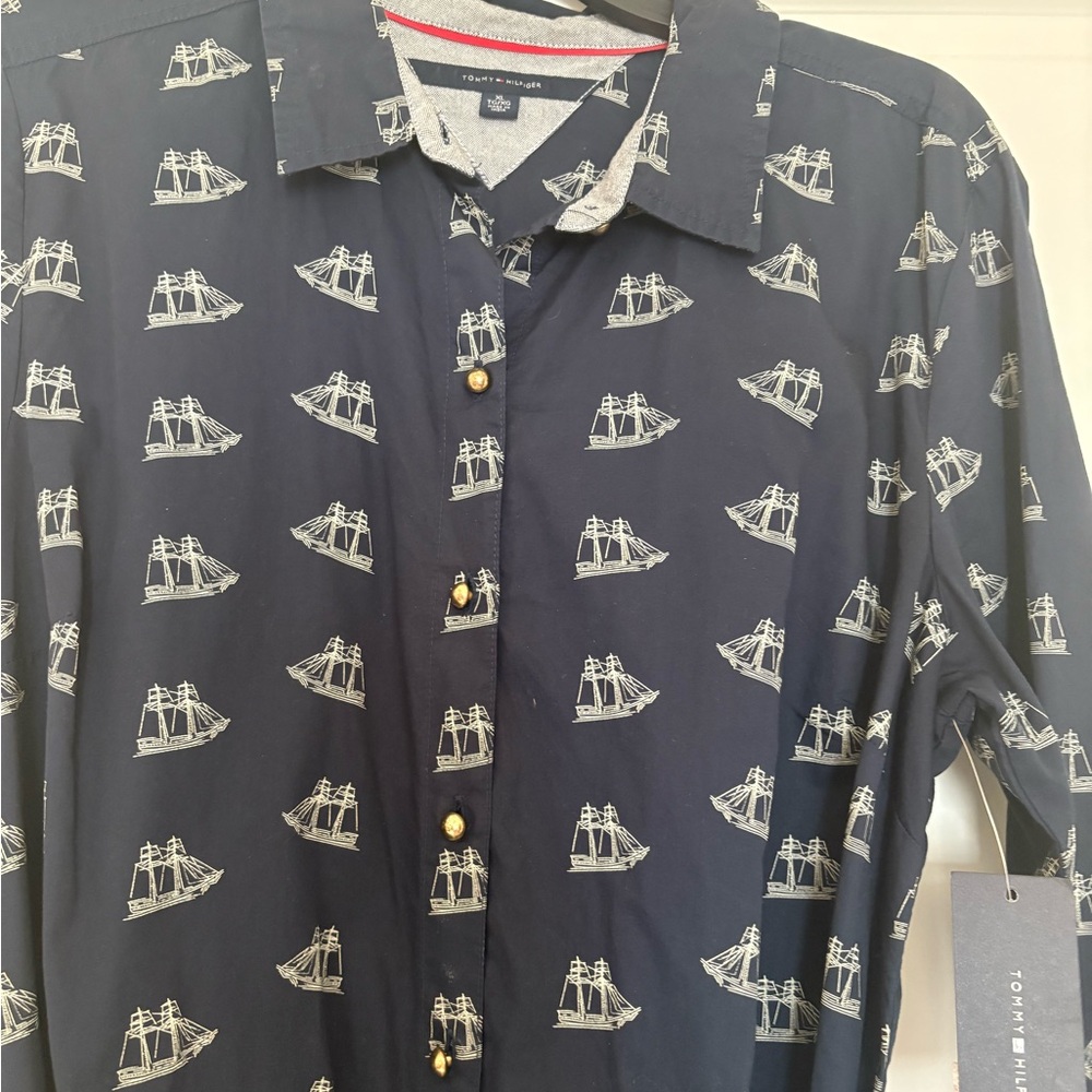Tommy Hilfiger Navy Ship Print Long Sleeve Dress